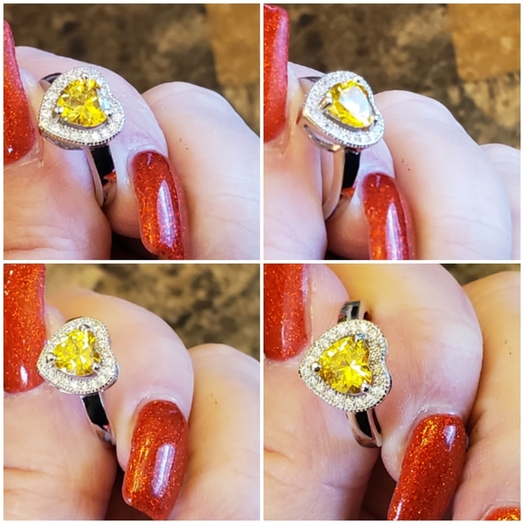 Genuine 3.5ct Yellow Canary Sapphire Heart Ring 6 - Picture 4 of 7